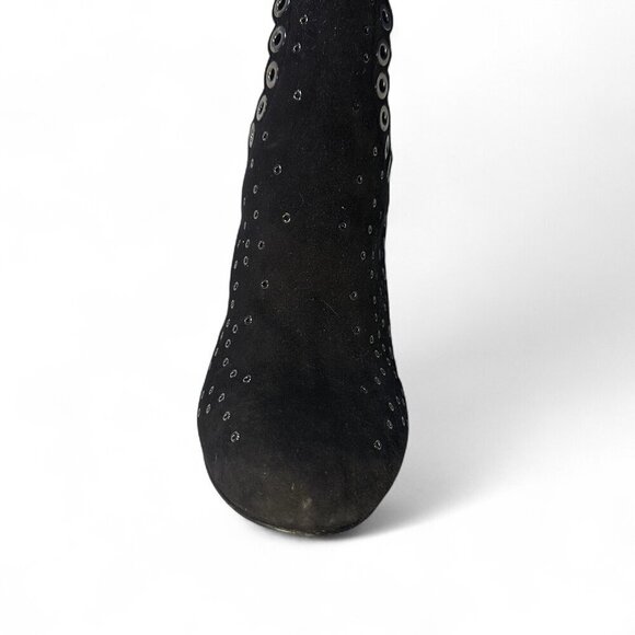Alaia Women's Grommet Embellished Black Suede Mid Ankle Booties Size EU 37 NWOT - Picture 8 of 16